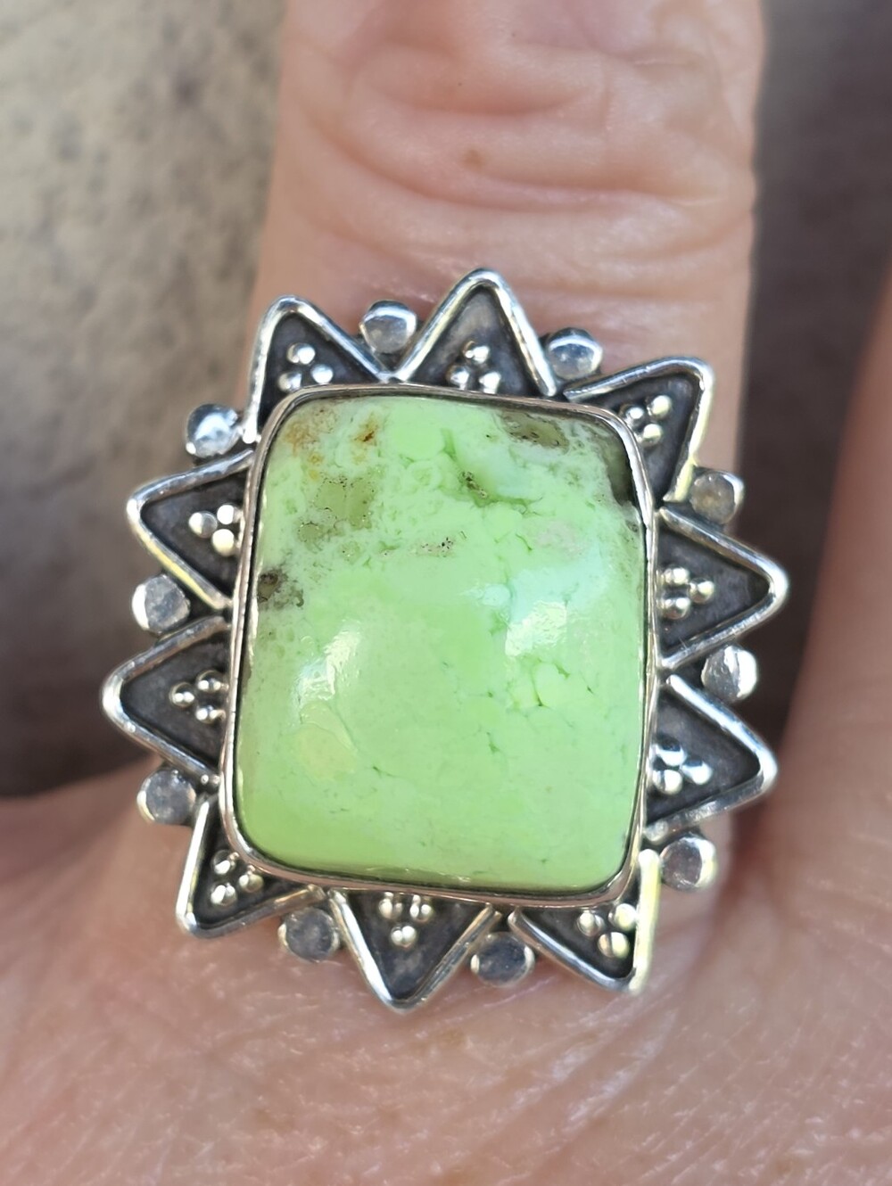 Apple-Green Gaspeite Gemstone Ring In 925 Sterling Silver Setting (9)